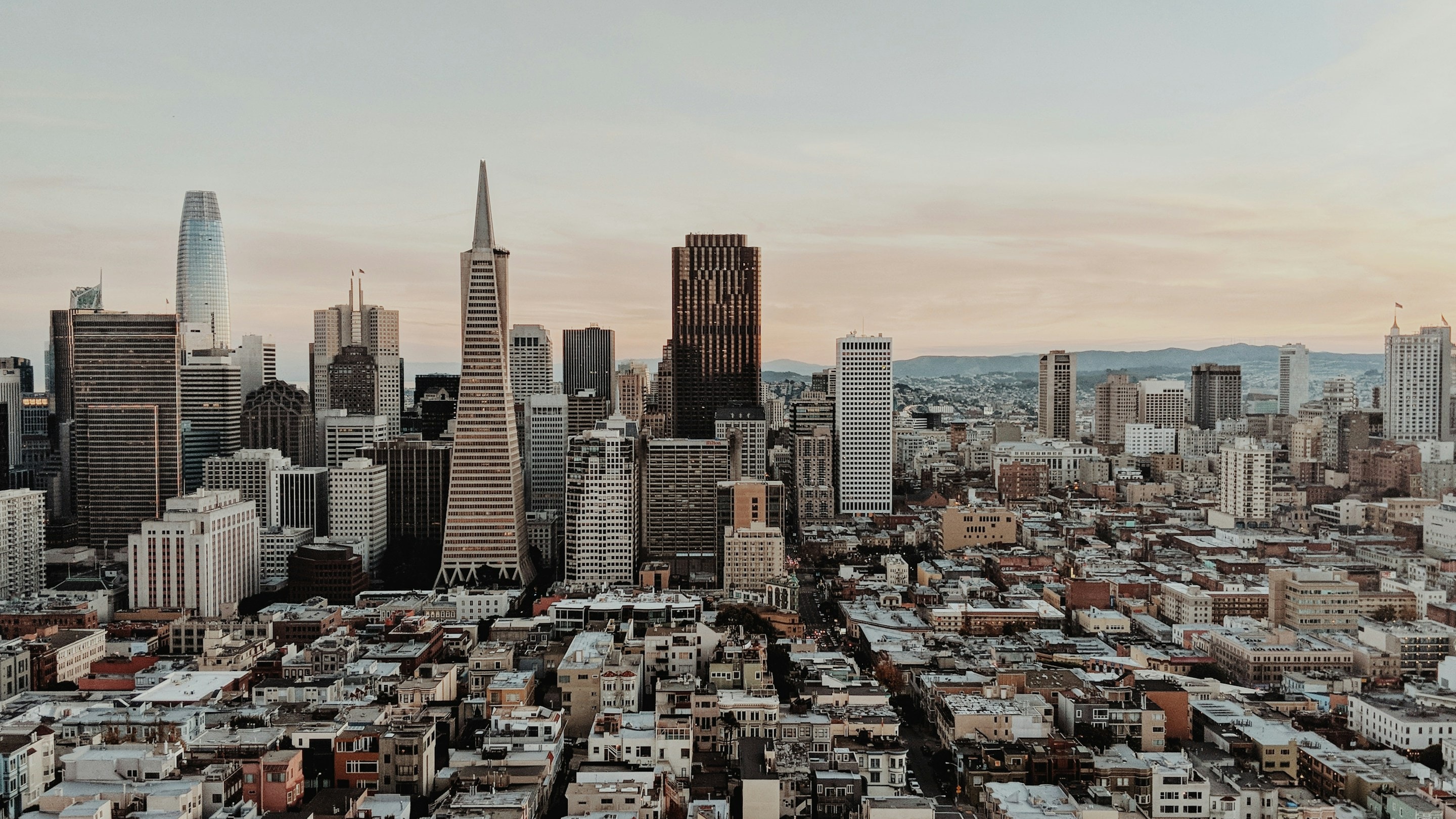 The San Francisco financial district with the Transamerica Pyramid and Salesforce Tower